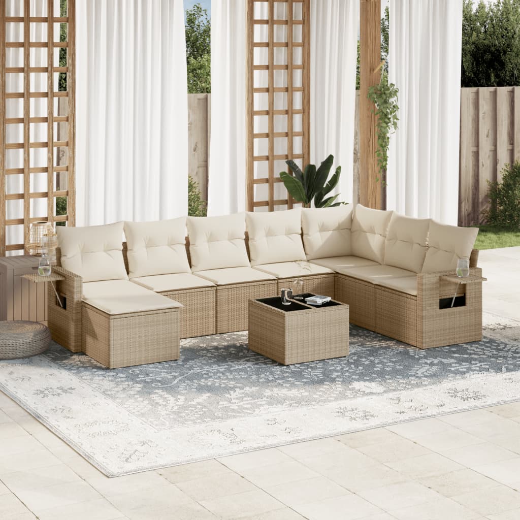 vidaXL 8-delige Loungeset met kussens poly rattan zwart