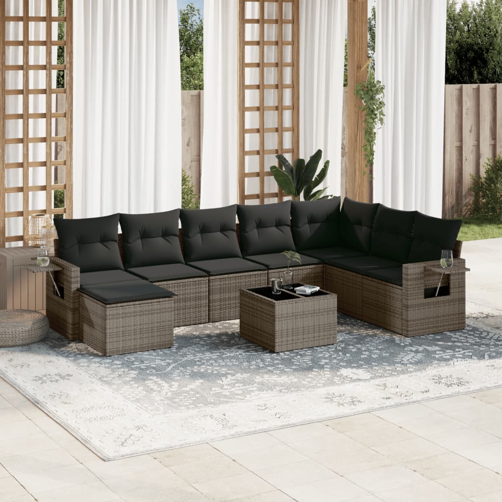 vidaXL 8-delige Loungeset met kussens poly rattan zwart