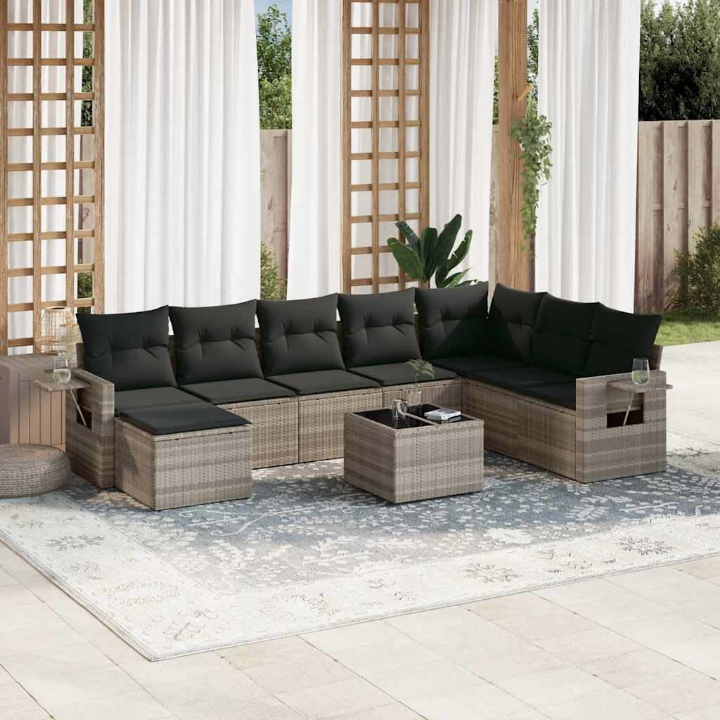 vidaXL 8-delige Loungeset met kussens poly rattan zwart