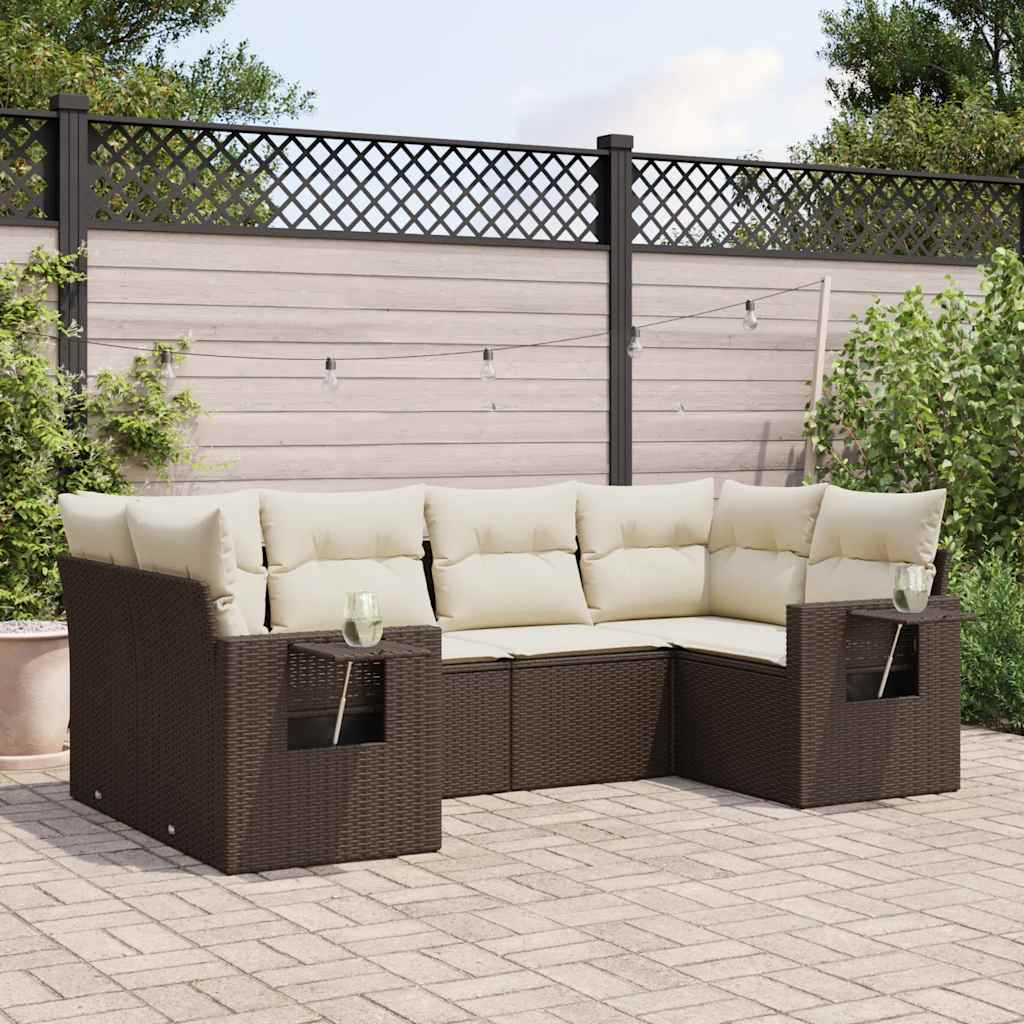 vidaXL 6-delige Loungeset met kussens poly rattan zwart