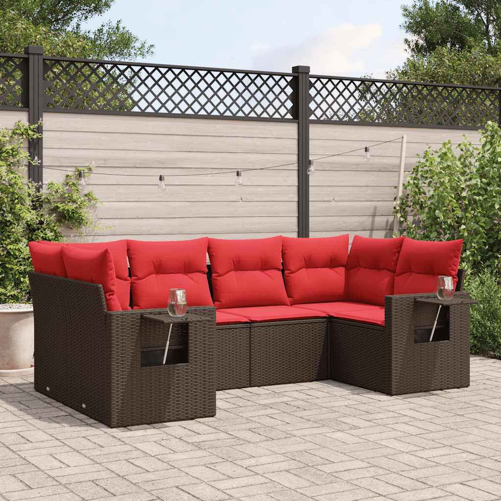 vidaXL 6-delige tuinbankset met kussens, bruin polyrotan