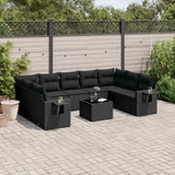 vidaXL 9-delige Loungeset met kussens poly rattan zwart
