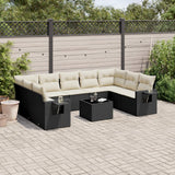 vidaXL 9-delige Loungeset met kussens poly rattan zwart