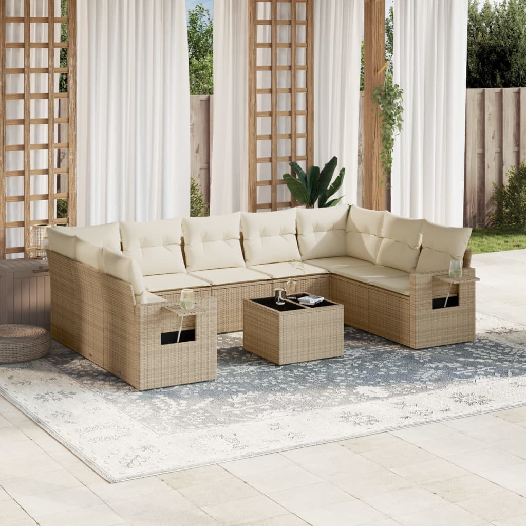 vidaXL 9-delige Loungeset met kussens poly rattan zwart