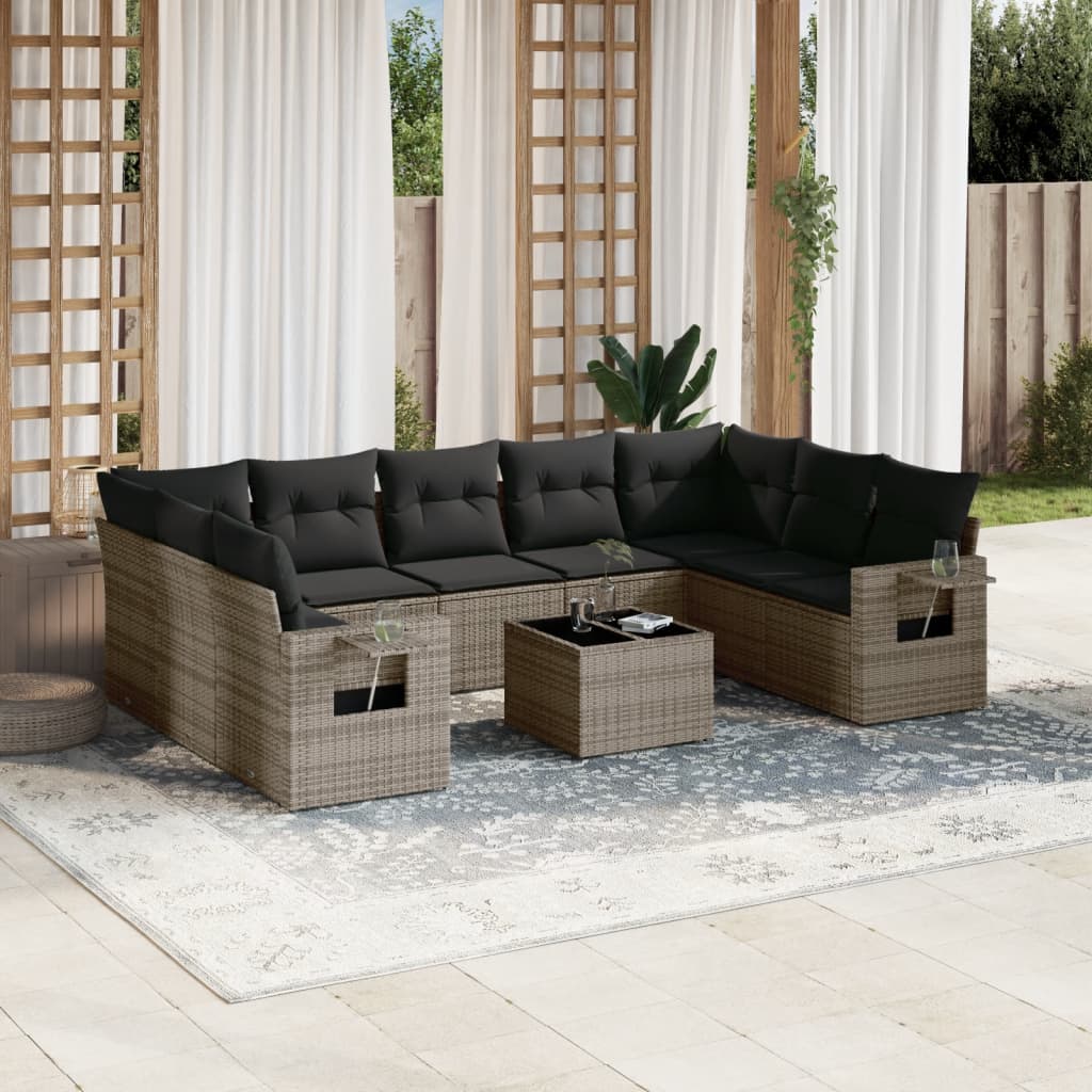 vidaXL 9-delige Loungeset met kussens poly rattan zwart