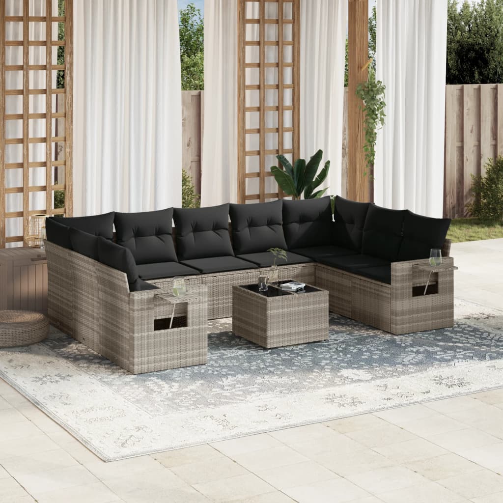 vidaXL 9-delige Loungeset met kussens poly rattan zwart