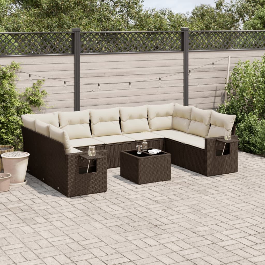 vidaXL 9-delige Loungeset met kussens poly rattan zwart