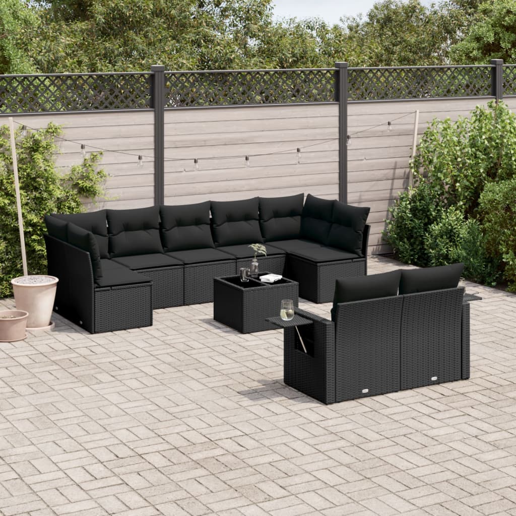 vidaXL 9-delige Loungeset met kussens poly rattan zwart