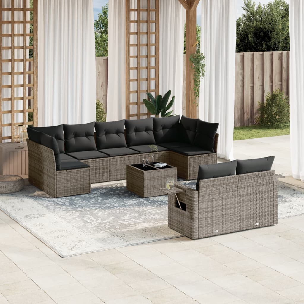 vidaXL 9-delige Loungeset met kussens poly rattan zwart