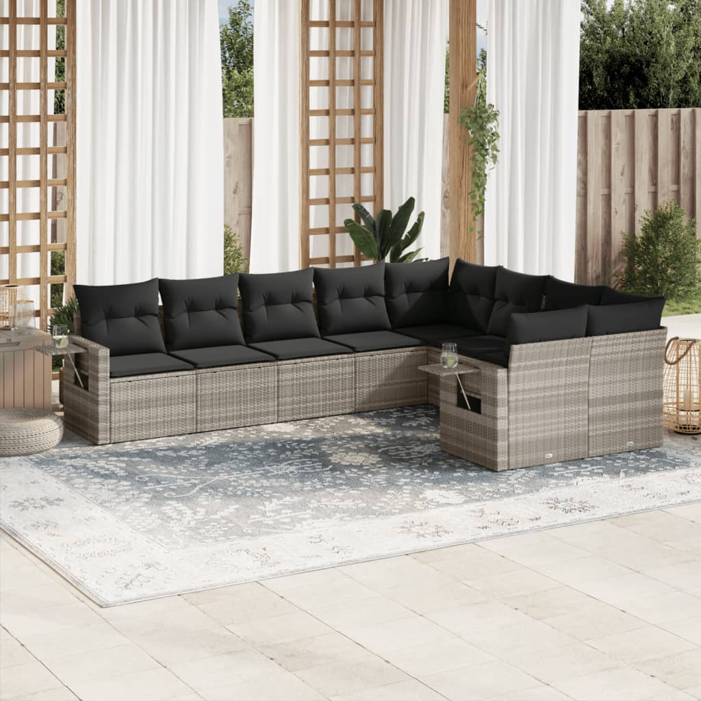 vidaXL 9-delige Loungeset met kussens poly rattan zwart