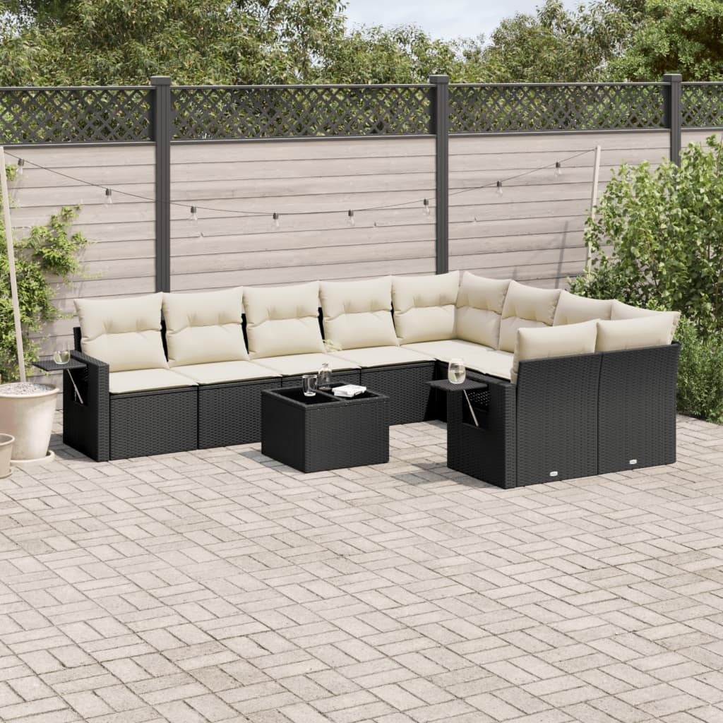 vidaXL 9-delige Loungeset met kussens poly rattan zwart