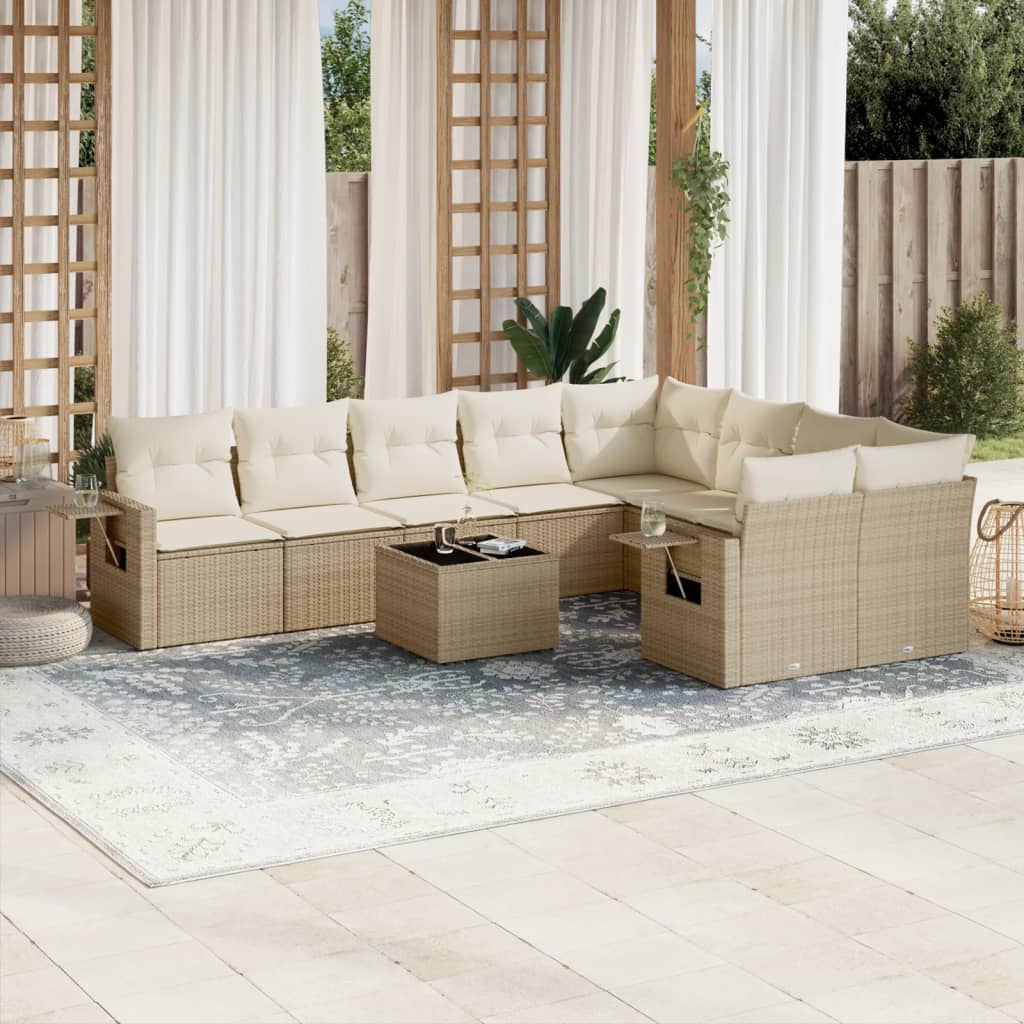 vidaXL 9-delige Loungeset met kussens poly rattan zwart