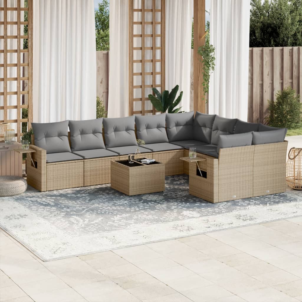 vidaXL 9-delige Loungeset met kussens poly rattan zwart