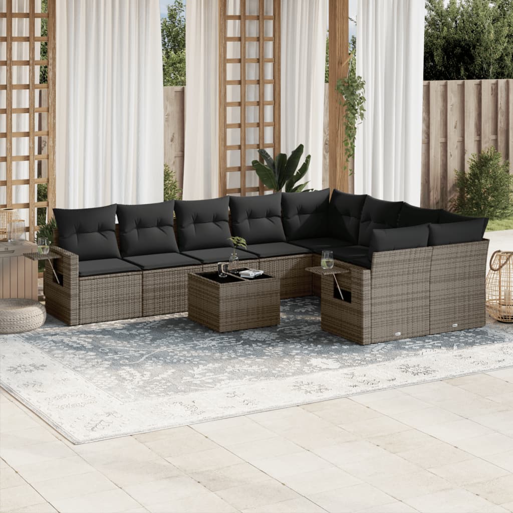 vidaXL 9-delige Loungeset met kussens poly rattan zwart