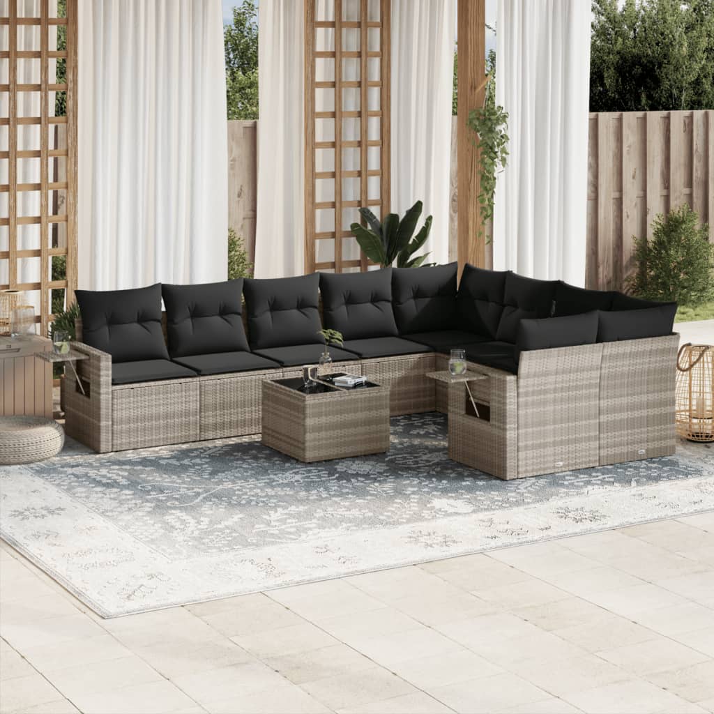 vidaXL 9-delige Loungeset met kussens poly rattan zwart