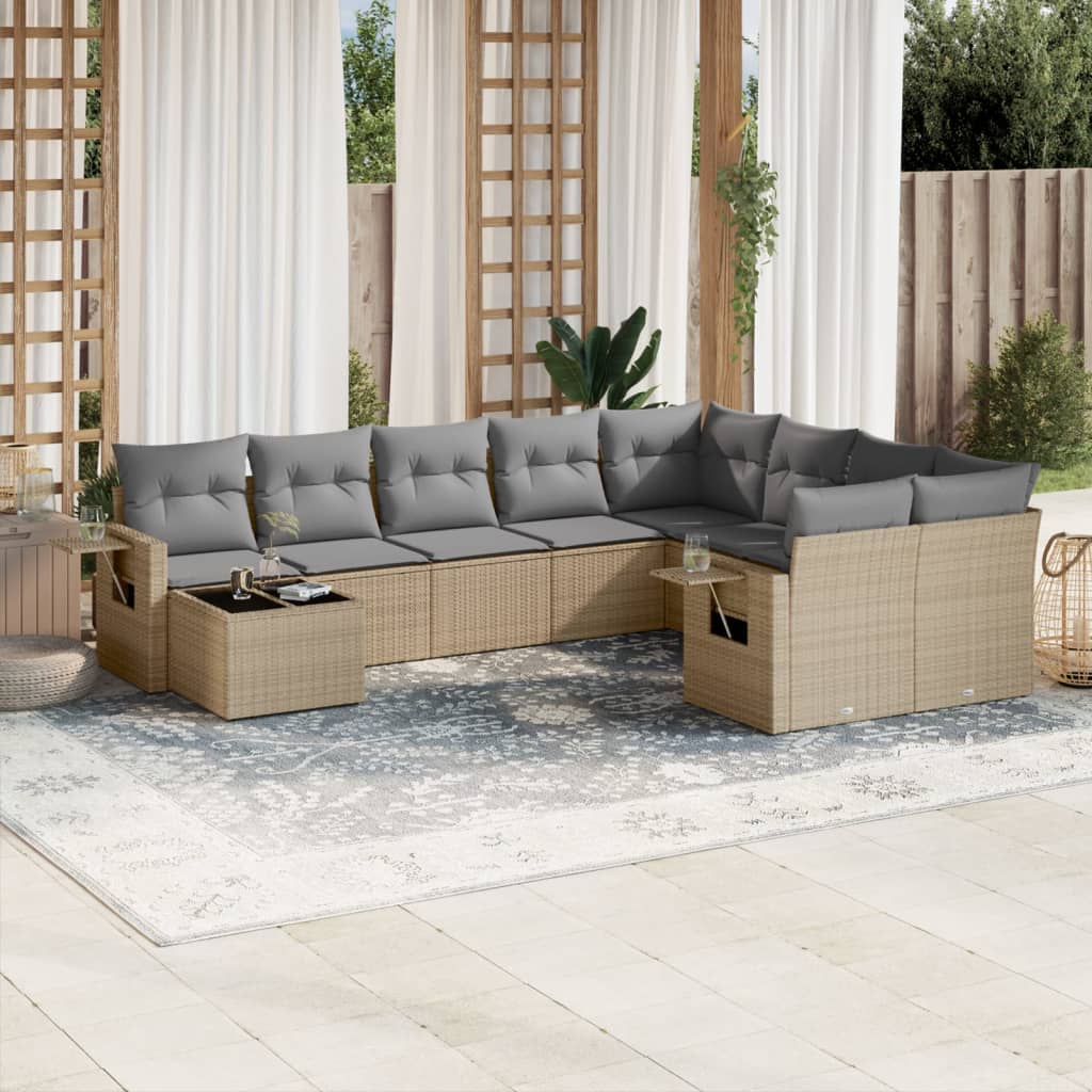 vidaXL 10-delige Loungeset met kussens poly rattan zwart