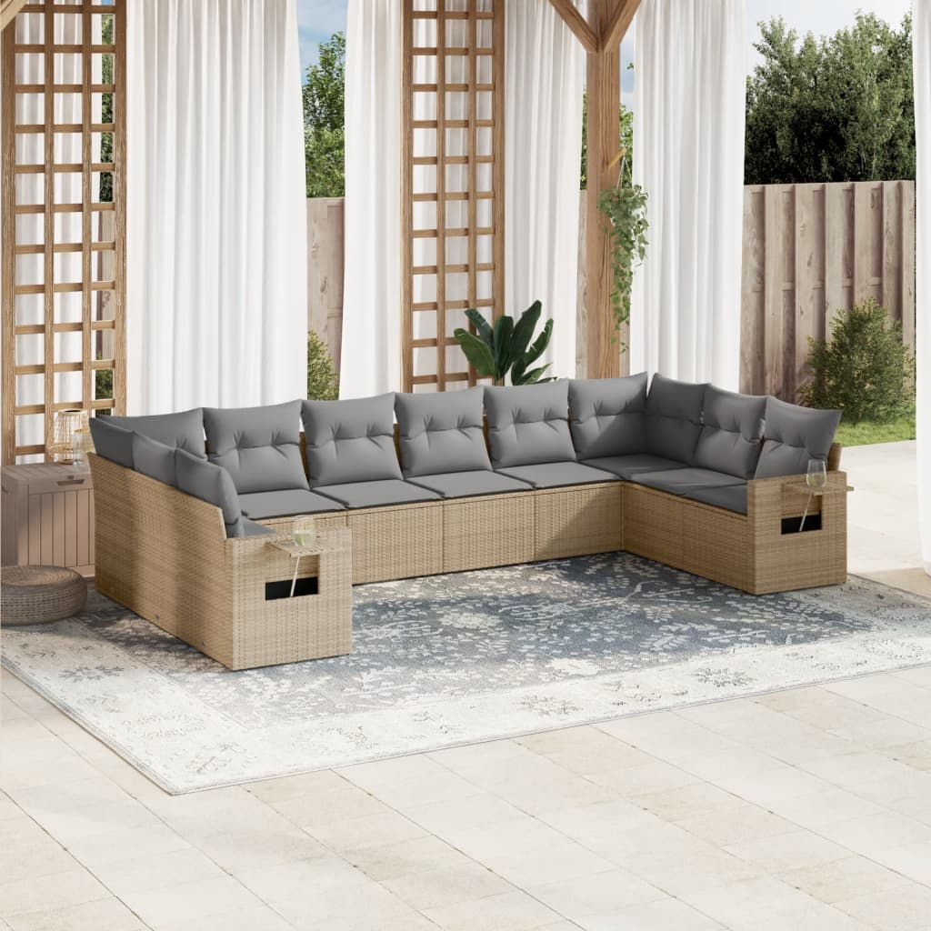vidaXL 10-delige Loungeset met kussens poly rattan zwart