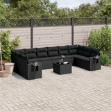 vidaXL 10-delige Loungeset met kussens poly rattan zwart