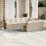 vidaXL 10-delige Loungeset met kussens poly rattan zwart