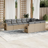 vidaXL 10-delige Loungeset met kussens poly rattan zwart