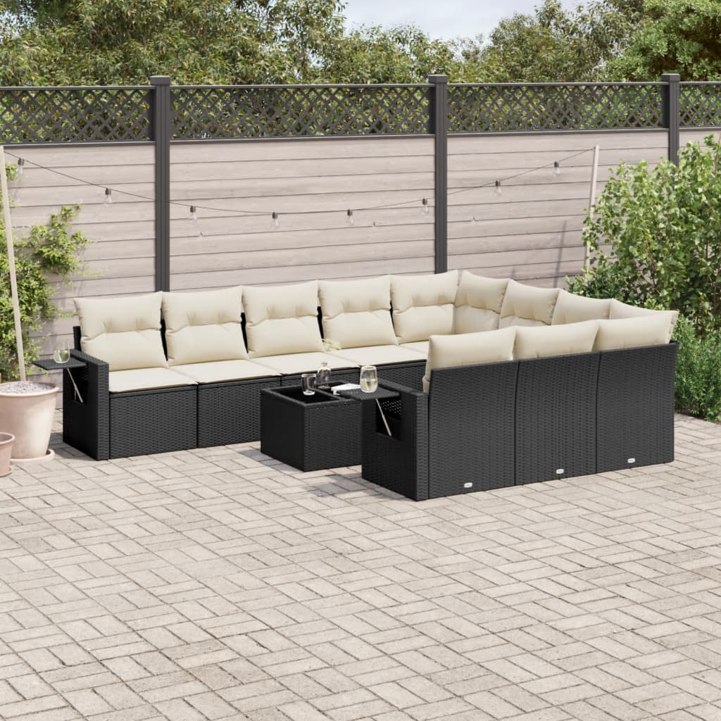 vidaXL 10-delige Loungeset met kussens poly rattan zwart