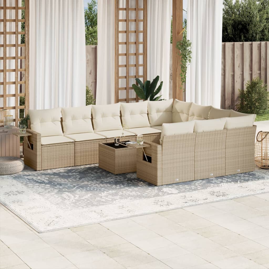 vidaXL 10-delige Loungeset met kussens poly rattan zwart