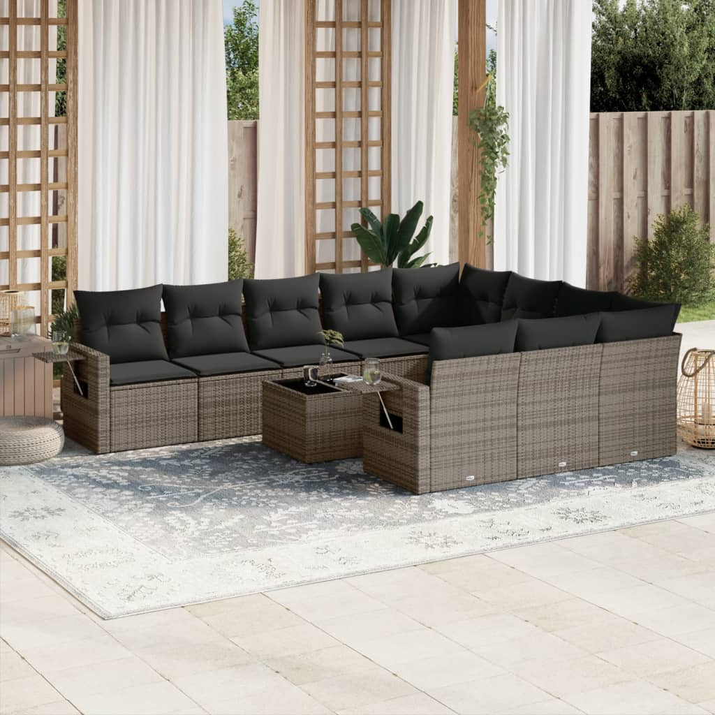 vidaXL 10-delige Loungeset met kussens poly rattan zwart