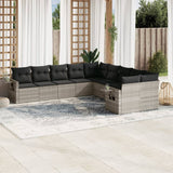 vidaXL 10-delige Loungeset met kussens poly rattan zwart