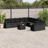 vidaXL 10-delige Loungeset met kussens poly rattan zwart