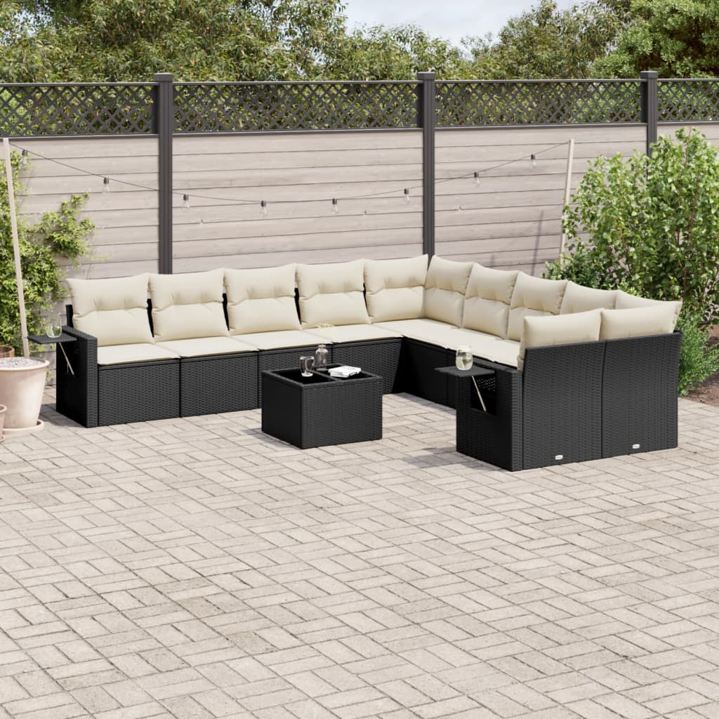 vidaXL 10-delige Loungeset met kussens poly rattan zwart