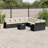 vidaXL 10-delige Loungeset met kussens poly rattan zwart