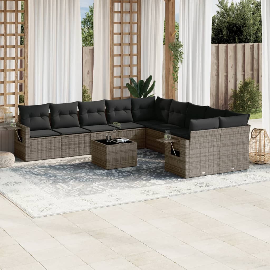 vidaXL 10-delige Loungeset met kussens poly rattan zwart
