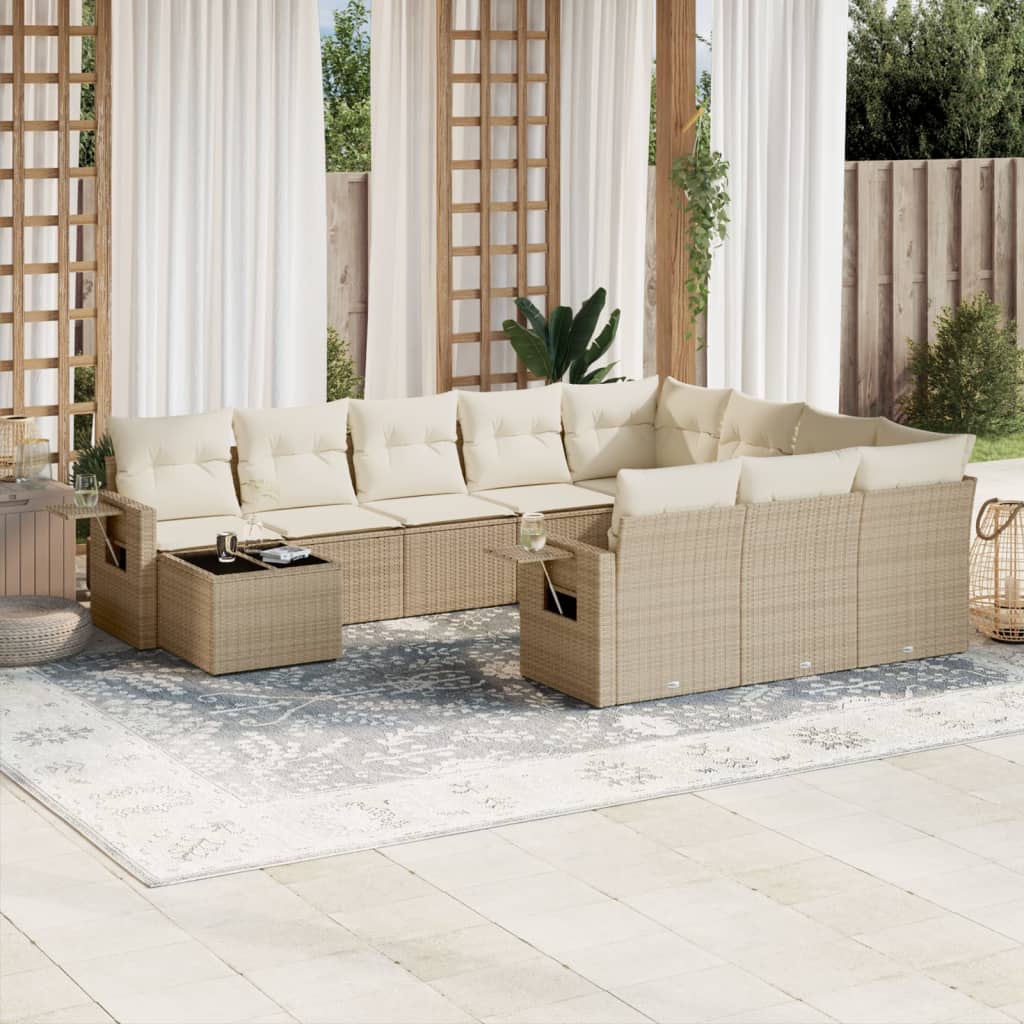 vidaXL 11-delige Loungeset met kussens poly rattan zwart