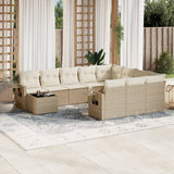 vidaXL 11-delige Loungeset met kussens poly rattan zwart