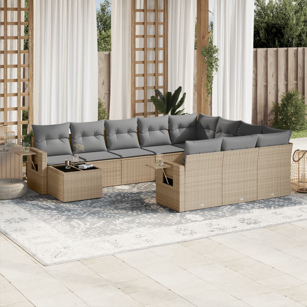 vidaXL 11-delige Loungeset met kussens poly rattan zwart