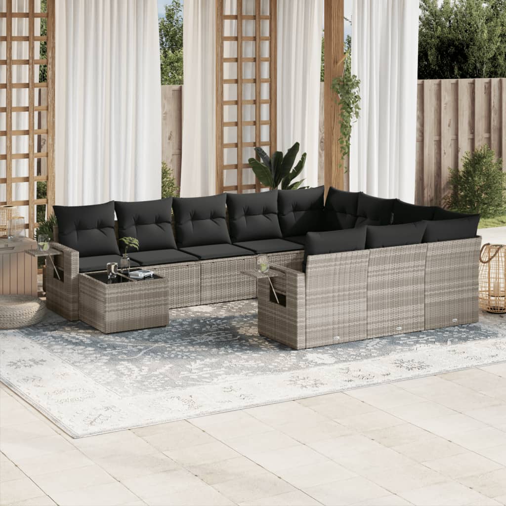 vidaXL 11-delige Loungeset met kussens poly rattan zwart
