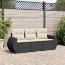 vidaXL 3-Piece Lounge Set with Cushions Poly Rattan Black