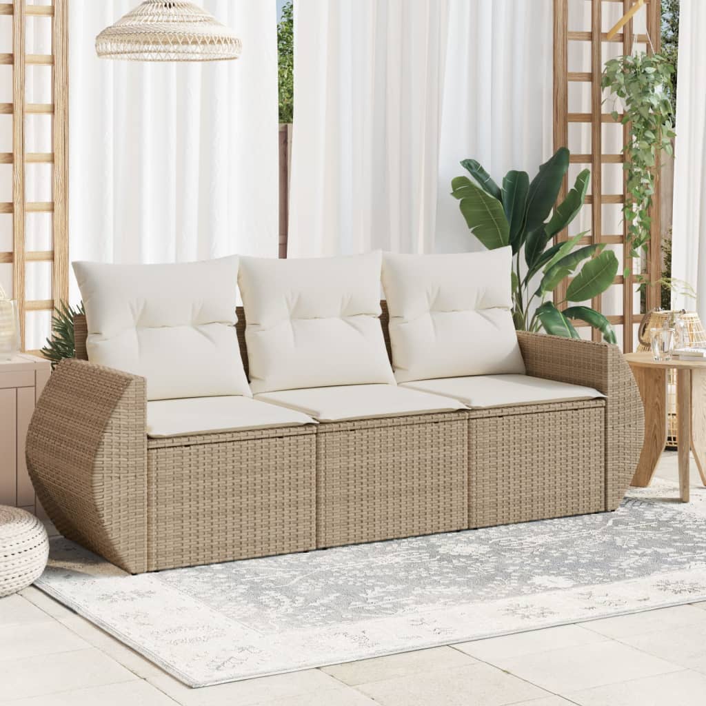 vidaXL 3-delige Loungeset met kussens poly rattan zwart