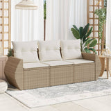vidaXL 3-delige Loungeset met kussens poly rattan zwart