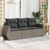 vidaXL 3-delige Loungeset met kussens poly rattan zwart