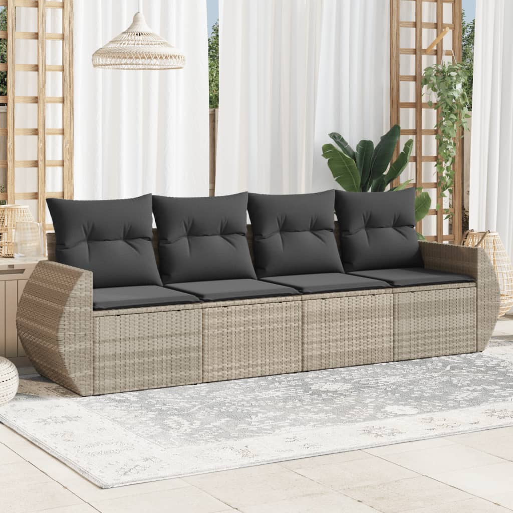 vidaXL 4-delige Loungeset met kussens poly rattan zwart
