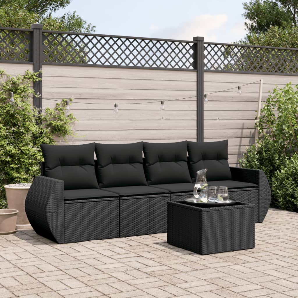 vidaXL 4-delige Loungeset met kussens poly rattan zwart