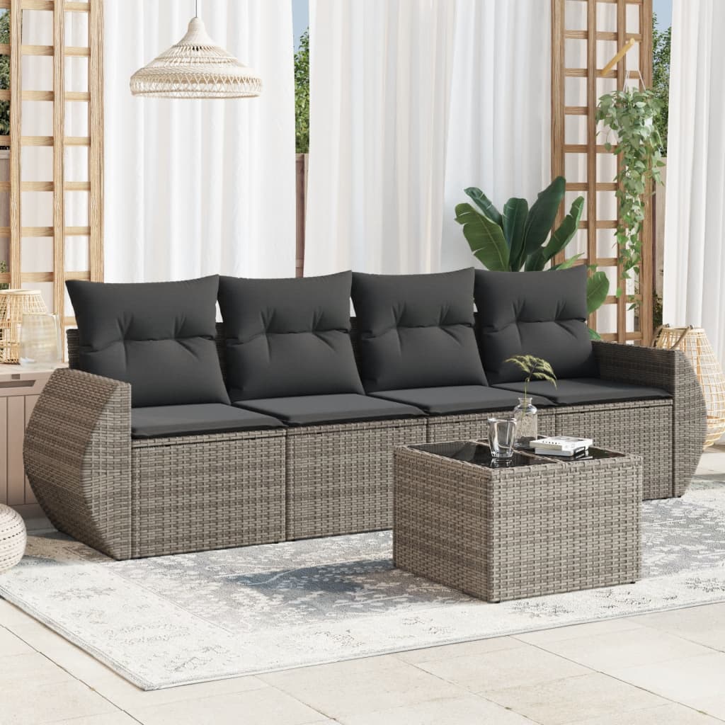 vidaXL 4-delige Loungeset met kussens poly rattan zwart