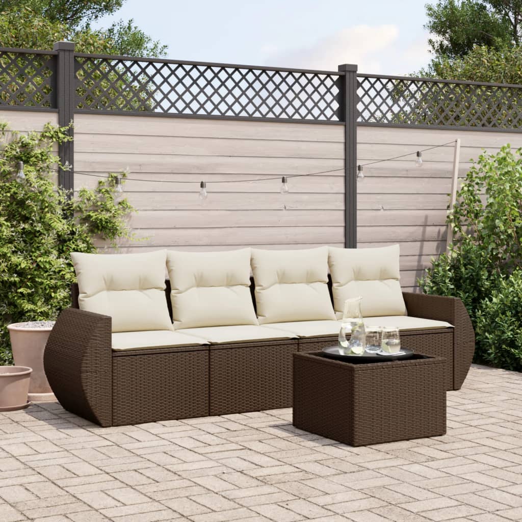 vidaXL 4-delige Loungeset met kussens poly rattan zwart