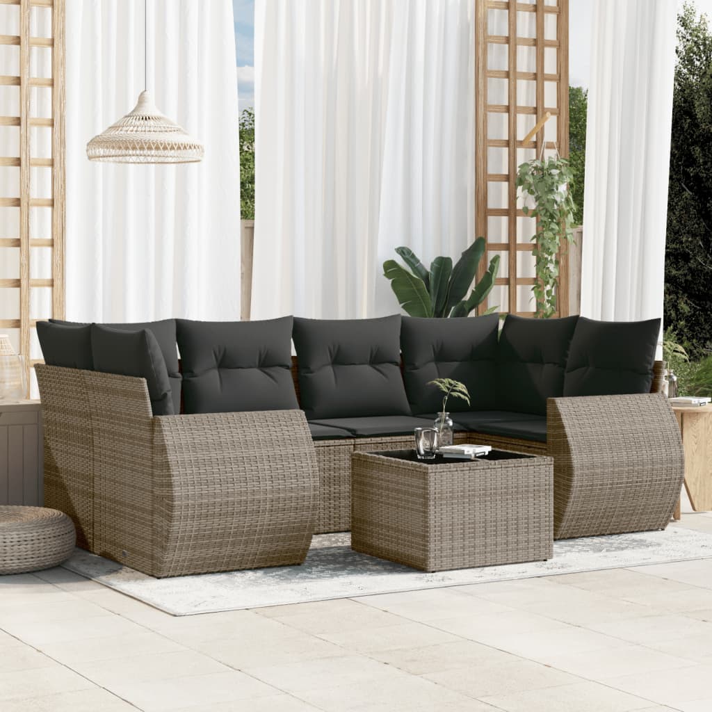 vidaXL 7-delige Loungeset met kussens poly rattan zwart