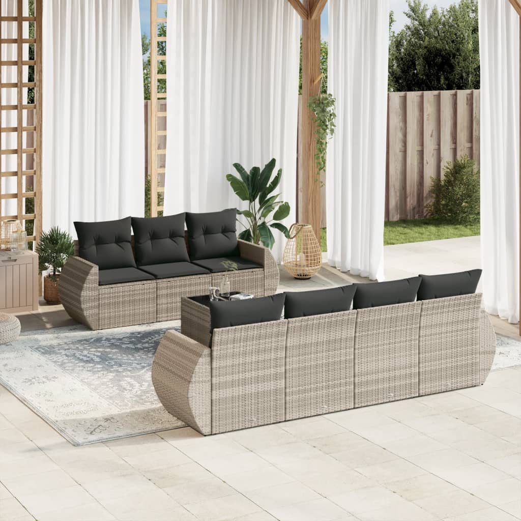 vidaXL 8-delige Loungeset met kussens poly rattan zwart