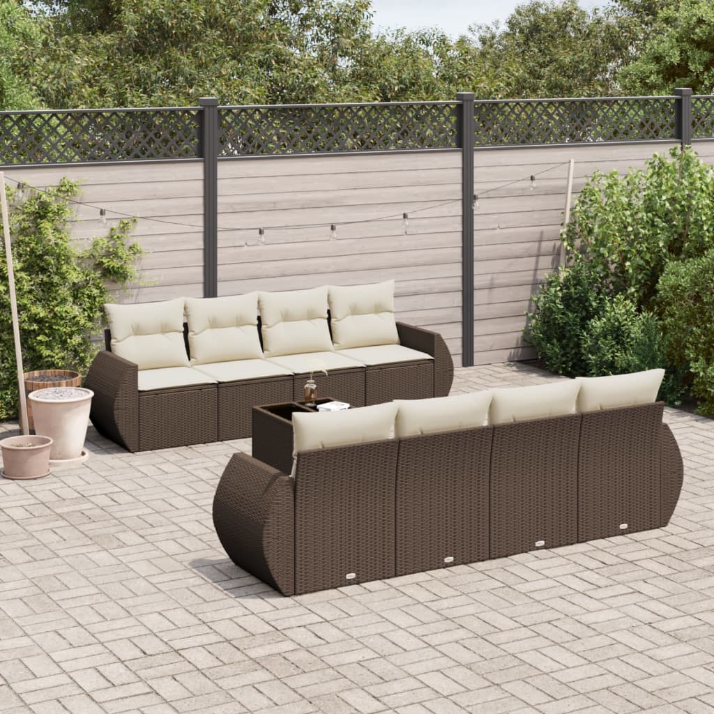 vidaXL 9-delige Loungeset met kussens poly rattan zwart