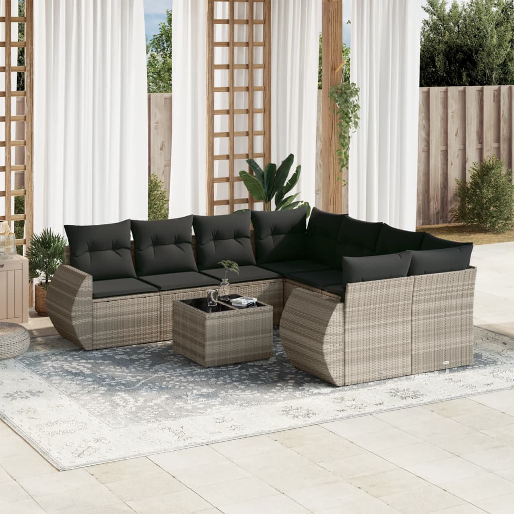 vidaXL 9-delige Loungeset met kussens poly rattan zwart