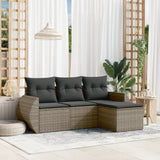 vidaXL 4-delige Loungeset met kussens poly rattan zwart