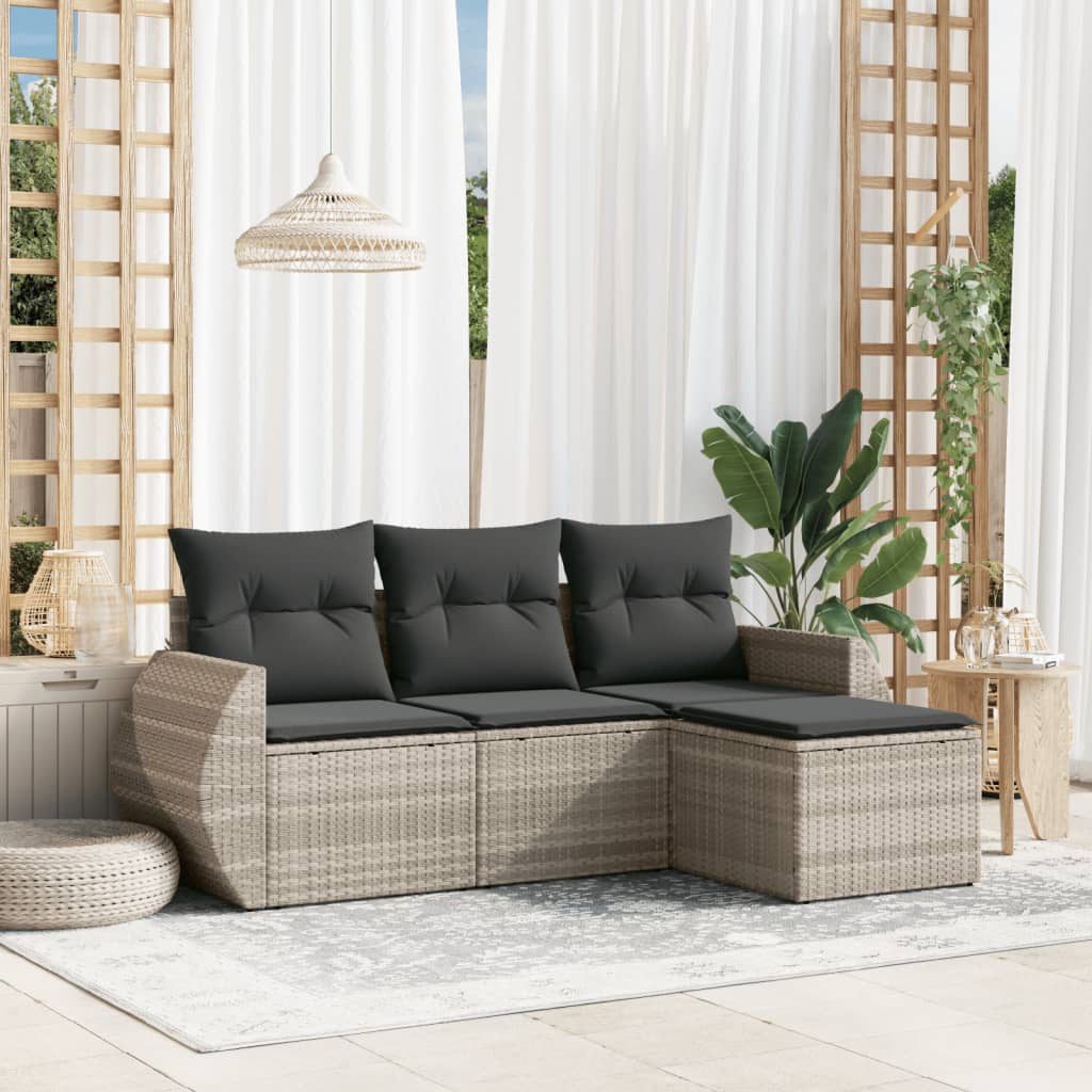 vidaXL 4-delige Loungeset met kussens poly rattan zwart